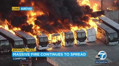 Huge fire at Compton industrial advanced rips thru buildings, buses | ABC7